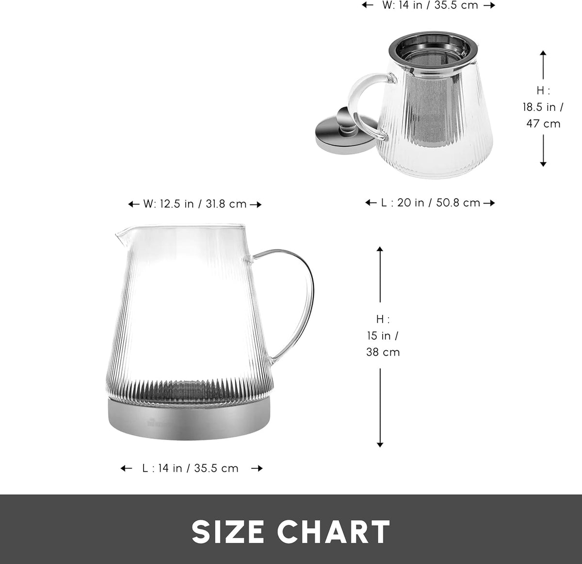 Karaca Keops Turkish Teapot with Infuser and Lid (450 ml Tea Pot & 1500 ml Induction Kettle) - Borosilicate Glass Teapot Set for Stovetops - Clear Tea Maker with 10-15 Cups Capacity