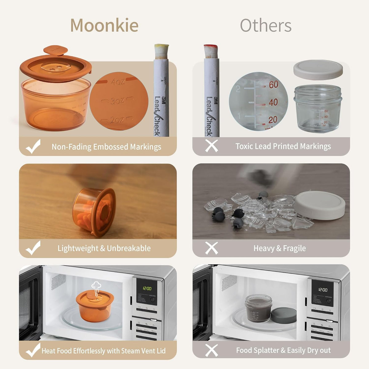 Moonkie Silicone Snack Containers for Kids | 8 oz Baby Food Storage Containers with Airtight Lids and A Snack Lid | Baby Food Jars | BPA Free | Freezer & Dishwasher Safe | 3 Pack