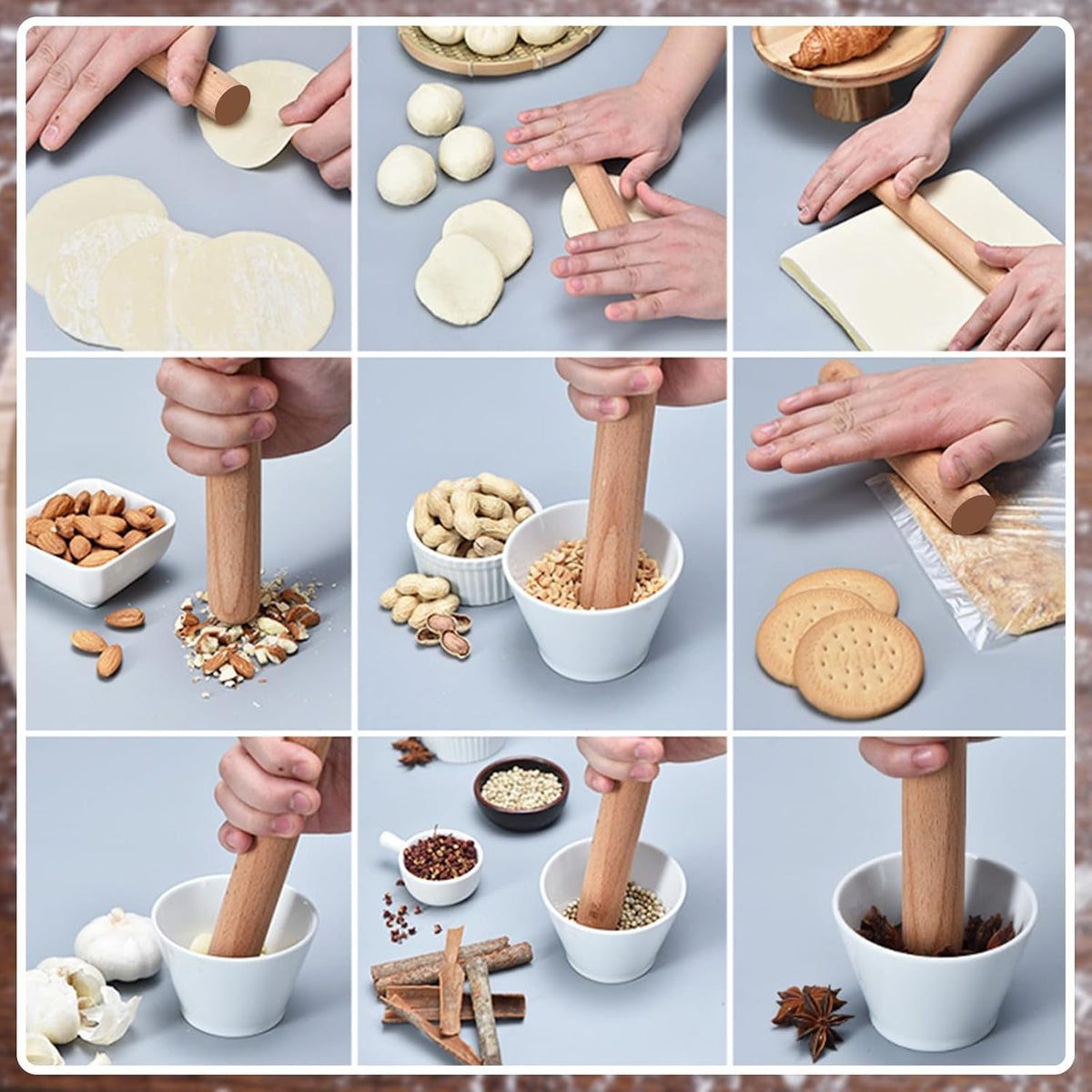 Patelai Small Wooden Rolling Pin, Dumpling Dough Roller Wooden Mini Rolling Pins Kitchen Utensil Tool for Fondant, Pasta, Bread, Pastry, Cookies, Pizza, Pie, Cylinder Style, 6.3 Inch (30 Pieces)