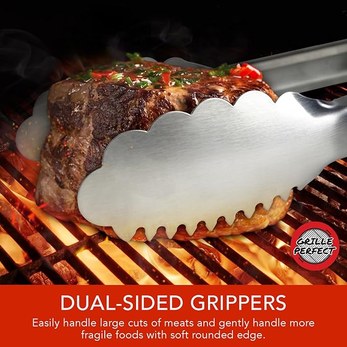 Grill Tongs 20-Inch Very Long Extra Heavy Duty for Grilling and Barbecue Heat Resistant Hand Grips Stainless Steel for BBQ Outdoor Kitchen and Cooking Hot Grilled Food