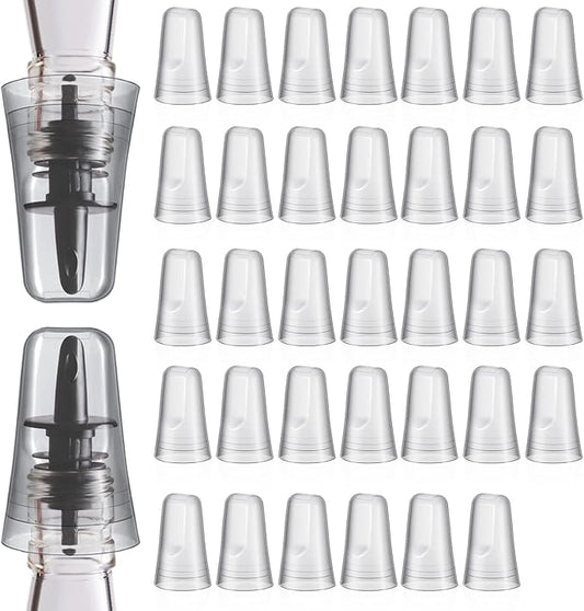 Chengu 36 Pieces Liquor Bottle Toppers for Liquor Pour Bottle Covers Universal Pour Dispenser Bar Dust Translucent Rubber Spout Covers for Home Kitchen Tools Supplies