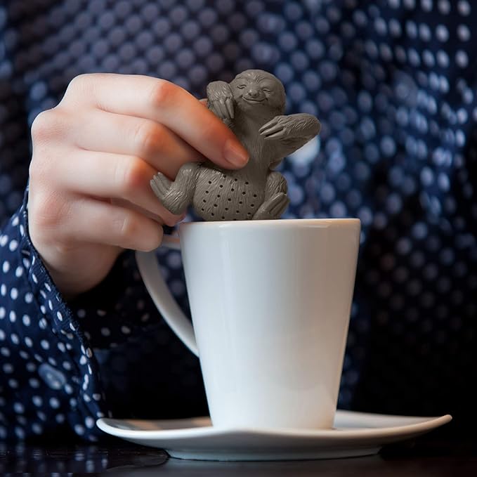 Genuine Fred, SLOW BREW, Sloth Resuable Silicone Tea Infuser, Gray, Fun Gift for Tea Lovers, Clever Kitchen Gadget
