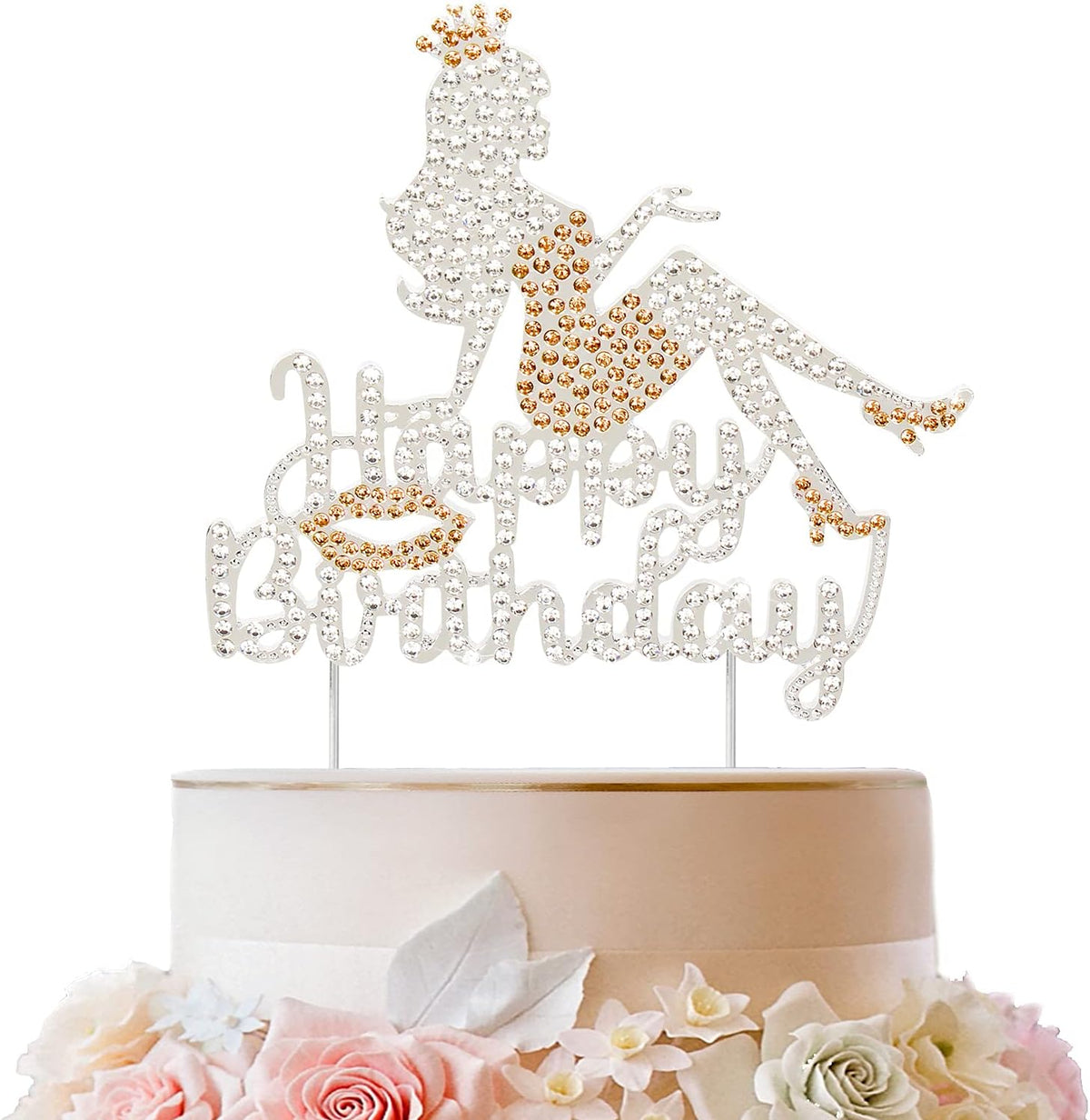 LINGTEER Happy Birthday Crown Queen High Heel Rhinestone Cake Topper - Cheers to Makeup Spa Birthday Party Cake Centerpieces Decorations Gift Sign - Orange.