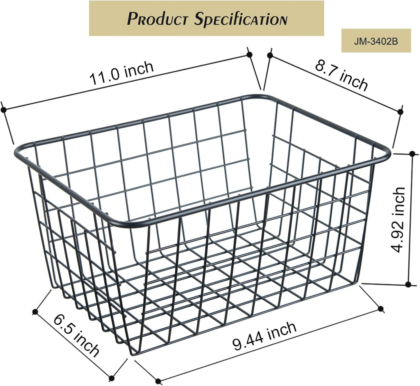 Wire Kitchen Storage Basket 4 Packs,Perfect Pantry Organization Accessories Basket,Laundry Basket,Countertop Organization,Suitable for Kitchen,Bathroom,Bedroom,Tabletop,Stackable,Brown