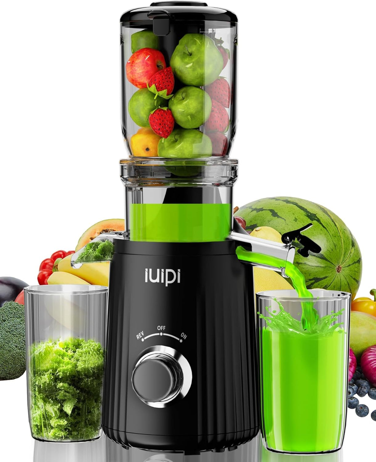 Cold Press Juicer, Slow Masticating Juicer Machines for Whole Vegetable and Fruit, 4.3" Feed Chute, BPA Free, Quiet Easy Clean Juicer to Unlock Fresh & Nutritious Juices (Black)