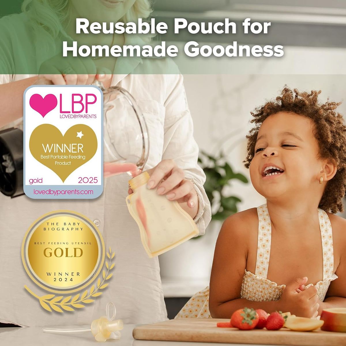 haakaa Baby Food Pouch Refillable Baby Squeeze Silicone Yummy Pouch, Soft Reusable Squeeze Storage Food Pouch for Kids Toddler,Home Made Food Puree,Smoothie Pouch Bag, 4oz, 4 Pack,6m+ (Yellow)