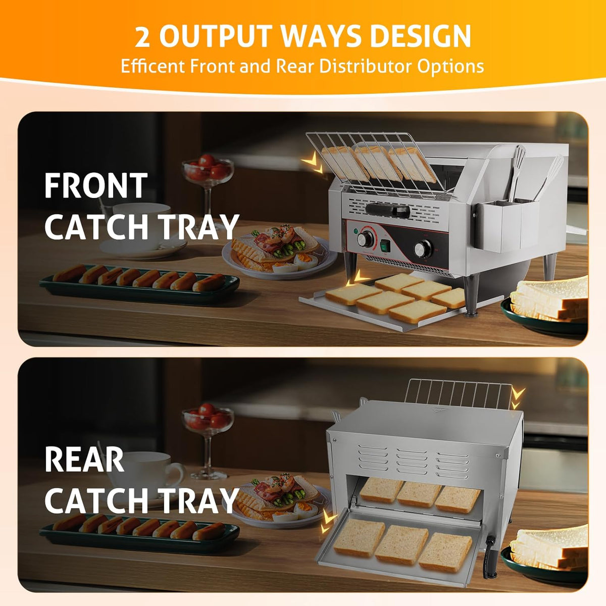 WICHEMI Commercial Toaster 450 Slices/Hour Commercial Conveyor Toaster Electric Stainless Steel Heavy Duty for Restaurant Bun Bagel Bread, 2600W