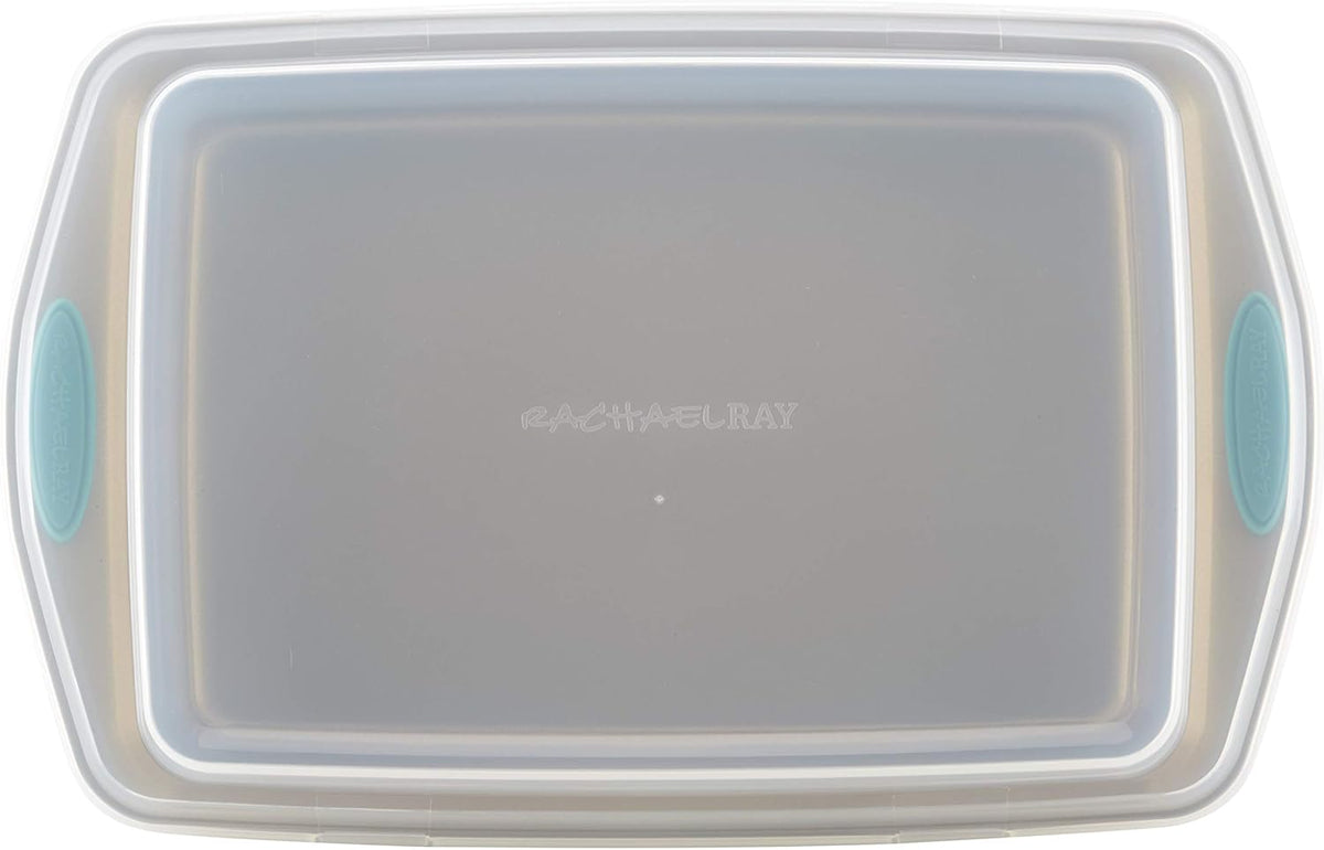 Rachael Ray Cucina Nonstick Baking Pan / Cake Pan With Lid and Grips, Rectangle - 9 Inch x 13 Inch, Brown