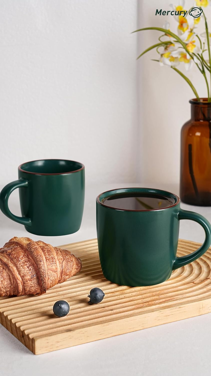 famiware Mercury Coffee Mugs 13 oz, Coffee Mugs Set of 6 with Handle, Cups for Latte, Hot Tea, Cappuccino, Mocha, Cocoa, Dark Green