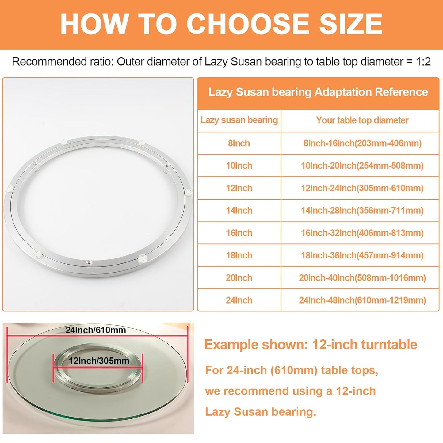 TamBee 24 Inch Lazy Susan Hardware Aluminum Bearing Metal Rotating Turntable Bearing Swivel Plate Hardware Lazy Susan Bearing Lazy Susan Parts Lazy Susan Mechanism Lazy Susan Kit Lazy Susan Base Only