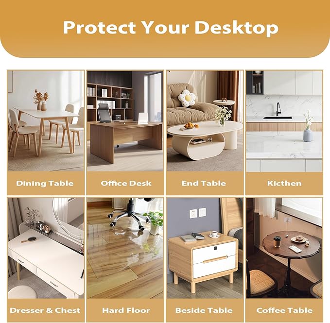 Frosted Table Protector 24 x 48 Inch, 1.4mm Thick Waterproof PVC Plastic Table Cover, Durable Table Pad for Dining Room, Kitchen, Writing Desk, and Coffee Tables