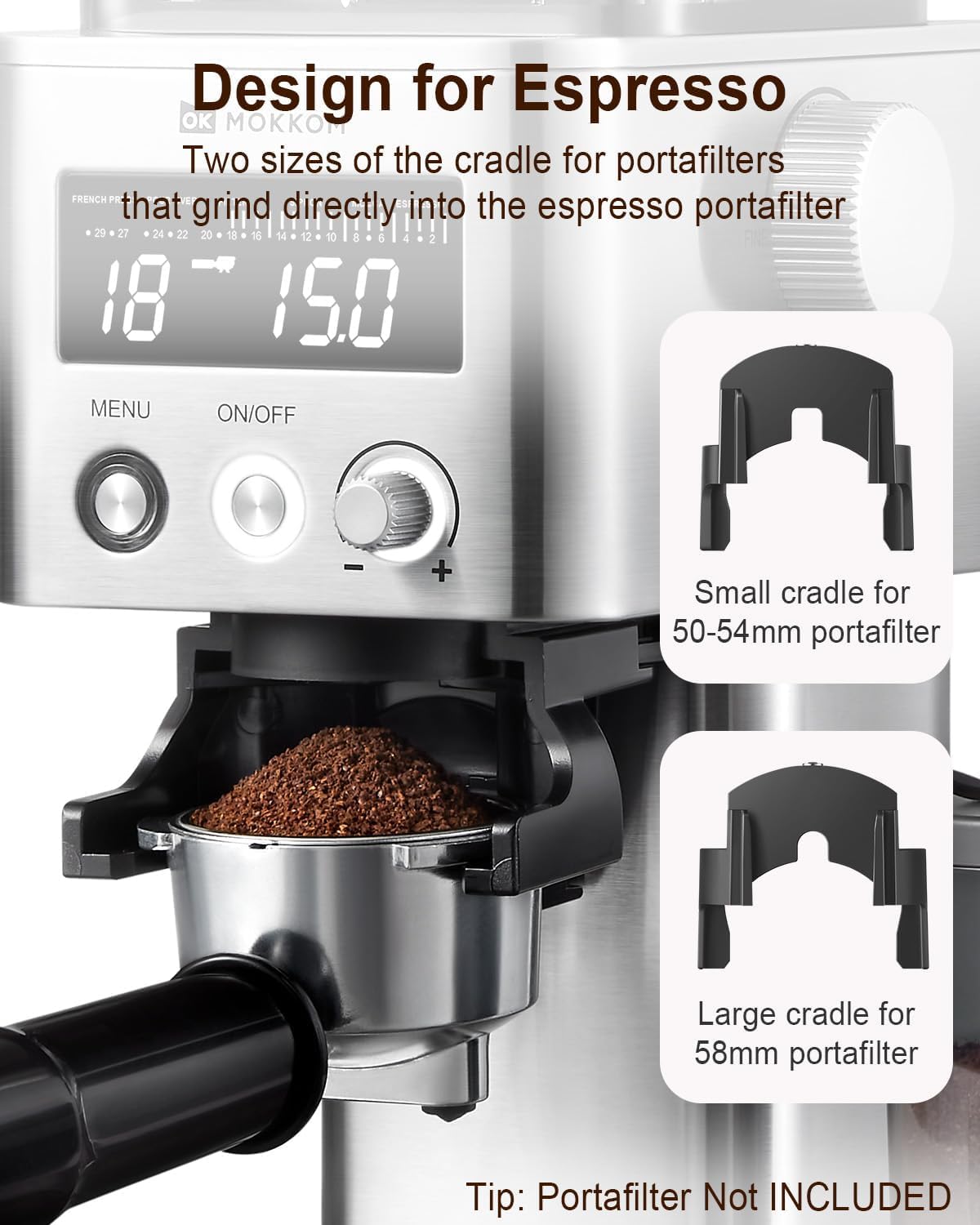 MOKKOM Coffee Grinder with 31 Precise Settings, Anti-Static, Quiet Conical Burr Coffee Bean Grinder for Home Use, Stainless Steel, 30 Seconds Timer & 1-8 Cup, LCD Display, Easy to Clean
