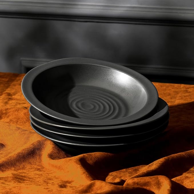 Stone Lain Orbit 24-Piece Dinnerware Set Stoneware, Plates and Bowls Set, Pasta Bowls, Microwave and Dishwasher Safe, Dish Set for 8, Charcoal
