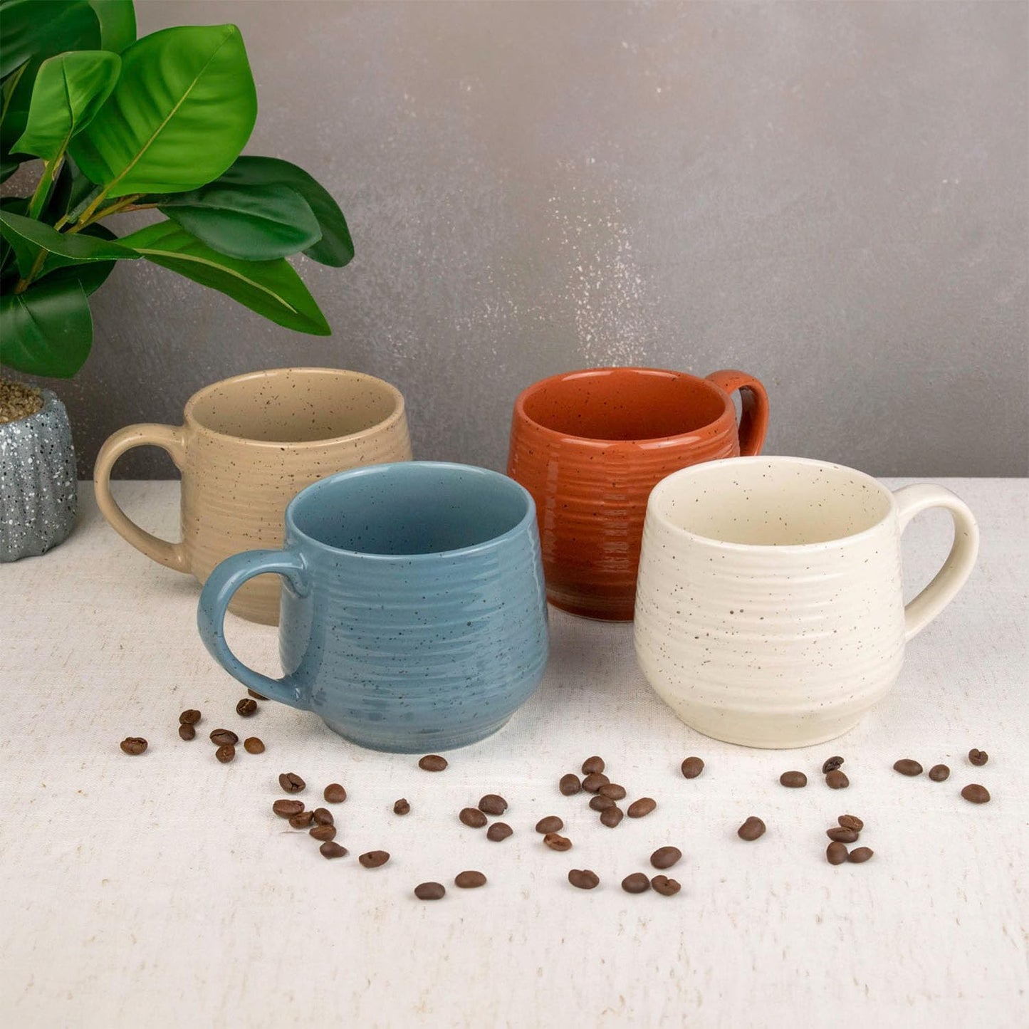 Sango Siterra Painter's Palette 17.5 oz. Assorted Color Stoneware Mug Set – Service for 4, Earthy Reactive Glaze, Microwave & Dishwasher Safe, for Everyday Dining & Entertainment