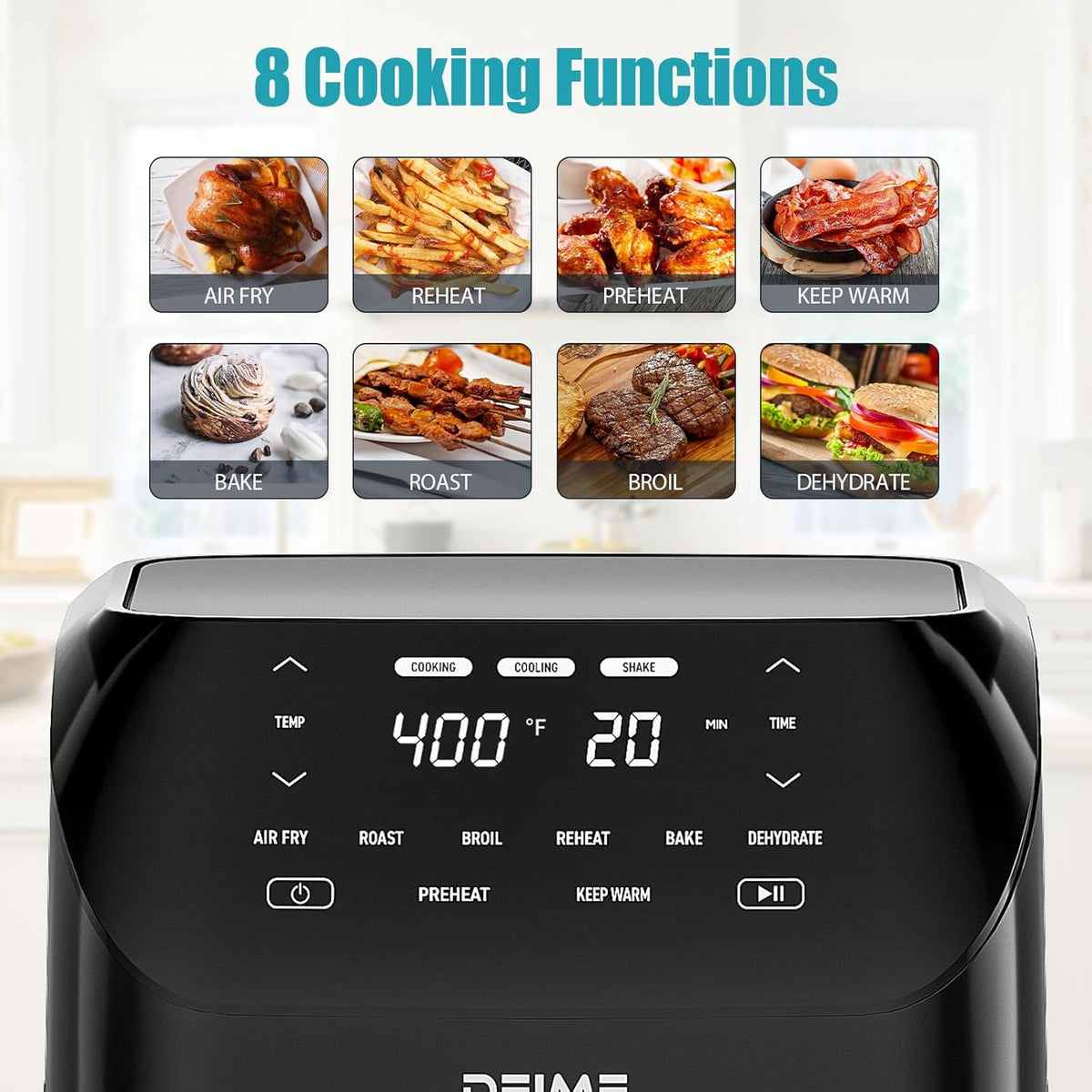 Air Fryer 6.2 QT Large Capacity Oilless Hot Air Fryers Oven 1500W Healthy Cooker with 8 Presets, Digital LCD Touch Screen, Visual Cooking Window, Non-Stick Basket, Included Recipe (Black-M)