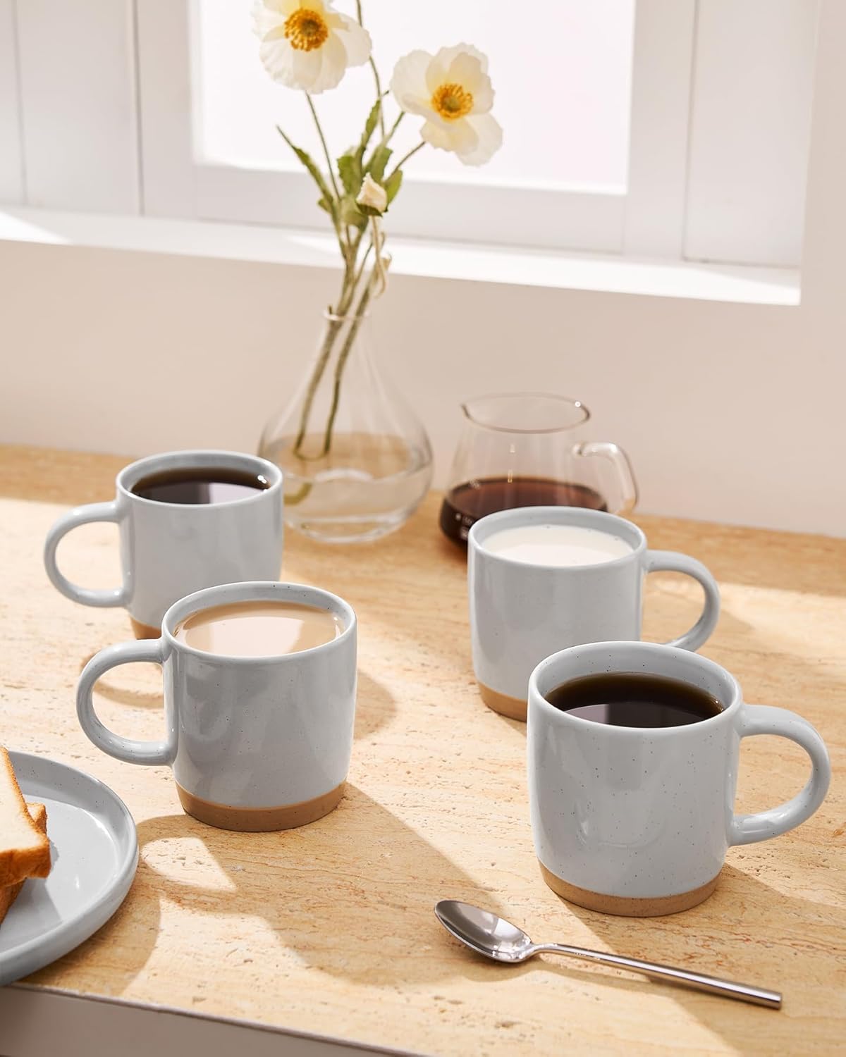 famiware Coffee Mugs for 6, 12 oz Mug Set, Dringking Cup with Handle for Coffee, Tea, Cocoa, Milk, Milkyway serise, Ligth Gray