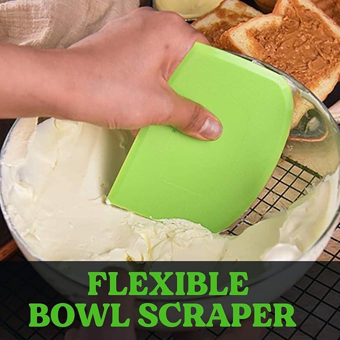 SURDOCA Dough Scraper Bench Scraper - 3P 8.3x5.5" Plastic Flexible Bowl Scraper, Sharp Edge & Angles Cake Scraper. Non-Slip Bakeware Decorating Tools Sculpting & Modeling Tools - Pink+Yellow+Pink