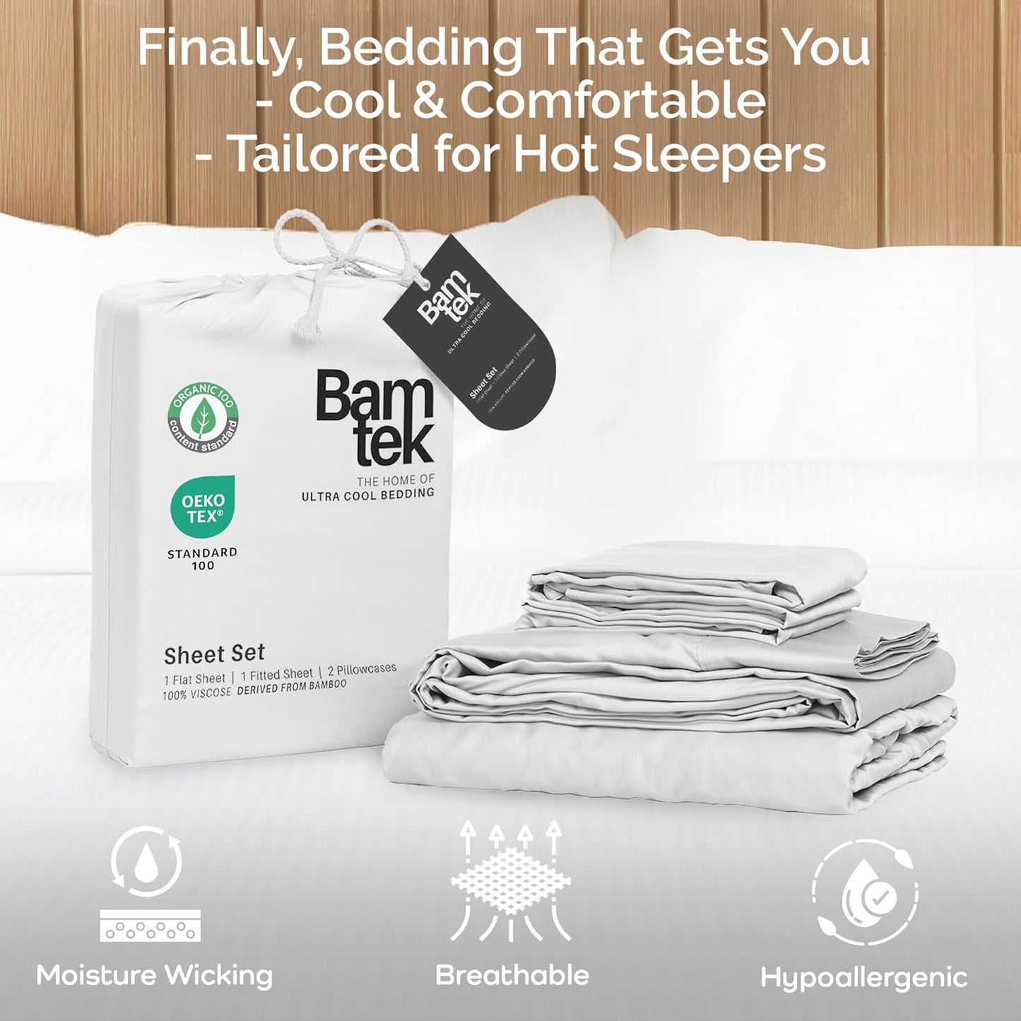 100% Viscose from Bamboo Sheets California King Size, Super Soft Bedding Set, 4PC Cooling Sheets for Hot Sleepers, Vegan Silk Moisture Wicking, Organically Grown Bedsheet, White - 72" x 84"