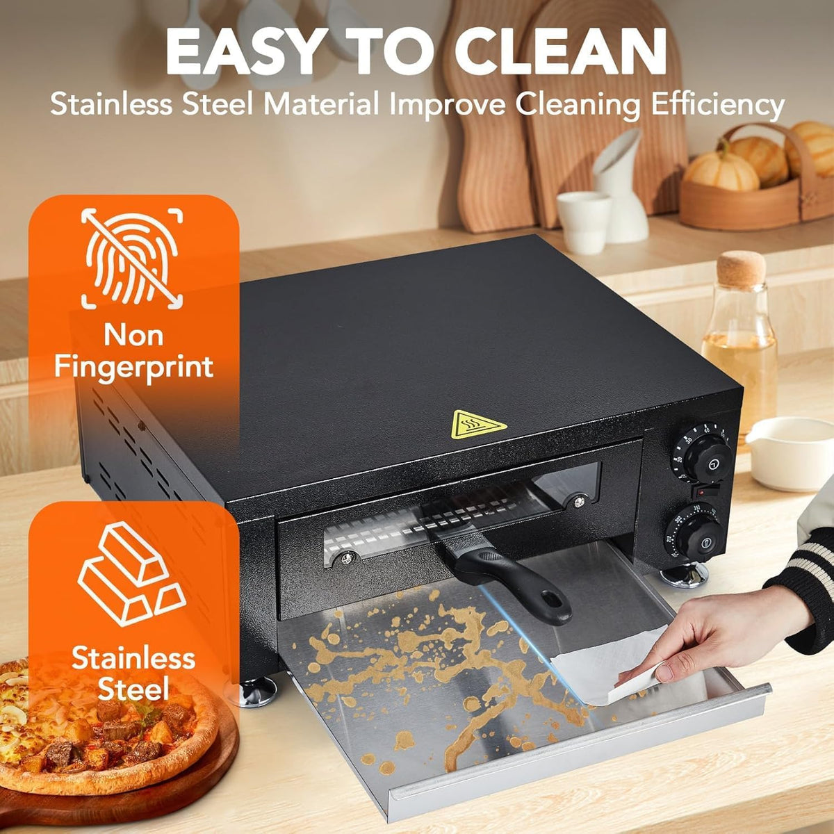 12" Electric Pizza Oven Commercial Pizza Maker with Observation Window Countertop Pizza Machine 1100w With Timer, Stainless Steel Pizza Cooker,Indoor Countertop Pizza Oven