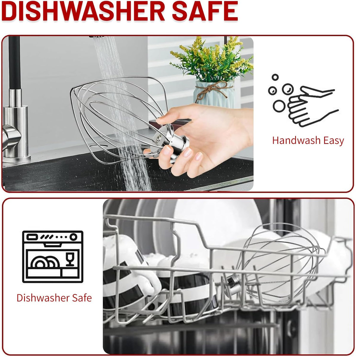 K45WW 6 Wire Whip Attachment for KitchenAid 4.5 5 Quart Tilt-Head Stand Mixer, Dishwasher Safe, Stainless Steel Whisk for Kitchen Aid Mixer Accessory Replacement Parts