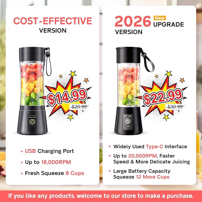Cordless Personal Size Portable Blender - 380Ml Blender Smoothies and Shakes, BPA Free Traveling Juice Cup with Powerful Blending, Freshly Squeezed in Sports/Travel/Home