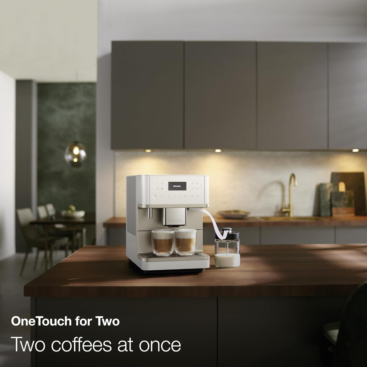 Miele CM 6360 MilkPerfection Automatic Coffee Machine - OneTouch for Two, AromaticSystem, 8 individual profiles, DoubleShot, WiFi-compatible, LED lighting, in Lotus White CleanSteel Metallic
