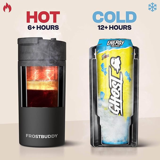 Frost Buddy Universal Can Cooler - Fits all - Stainless Steel Can Cooler for 12 oz & 16 oz Regular or Slim Cans & Bottles - Stainless Steel (Buttercream)