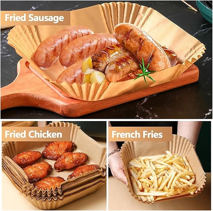 Large Air Fryer Disposable Paper Liners Nonstick 23cm Oven Airfryer Parchment Baking Paper ，Compatible For Ninja，Compatible For COSORI ，Grill Cooking Basket(16cm square,50PC)