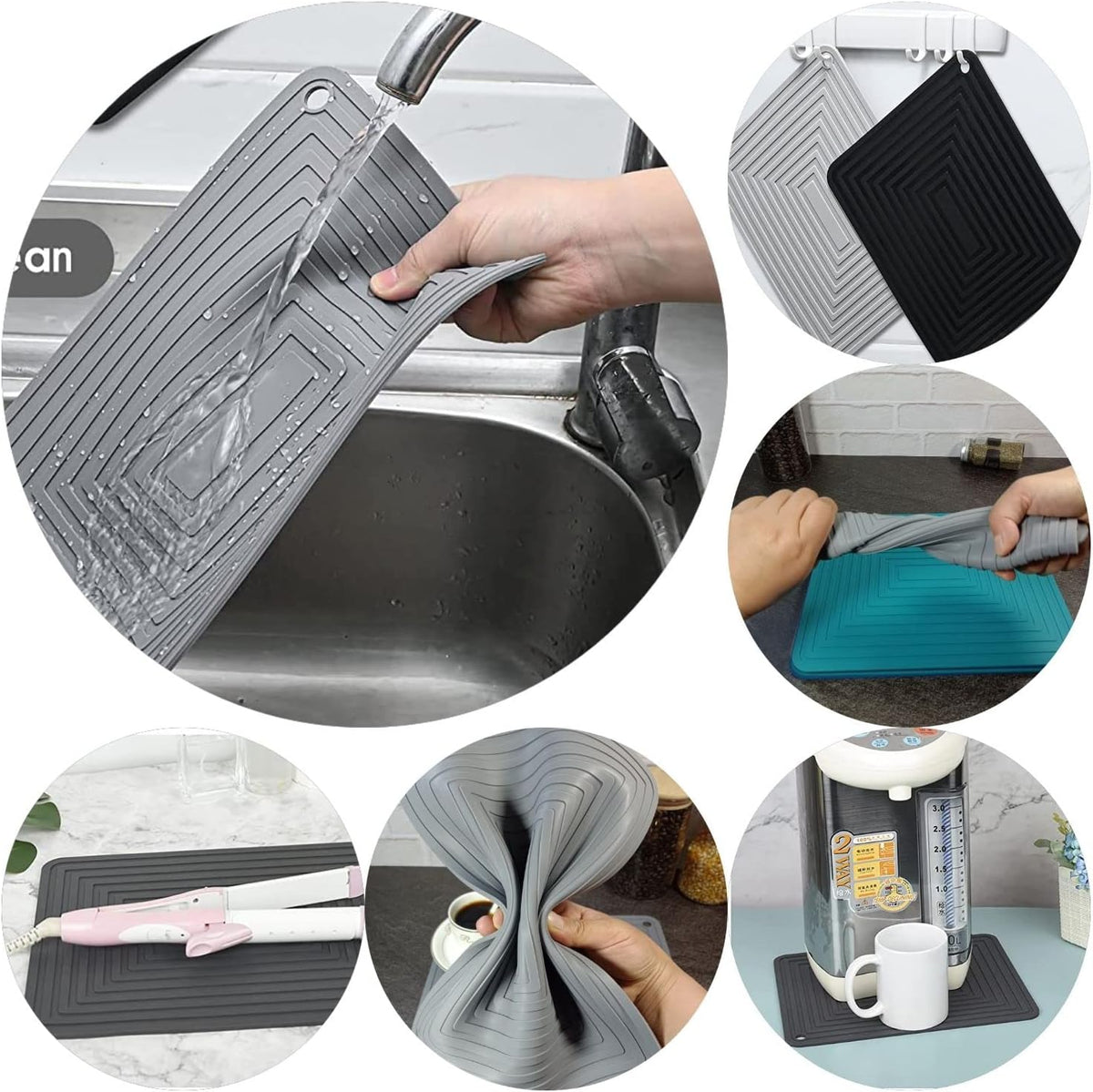 Silicone Trivets Mats Set, Trivets for Hot Dishes, Hot Pots and Pans, 9 x 12 Inches Dark Grey Silicone Hot Pads for Kitchen, Multi-Purpose Heat Resistant Mat Pot Holders 2 Pack