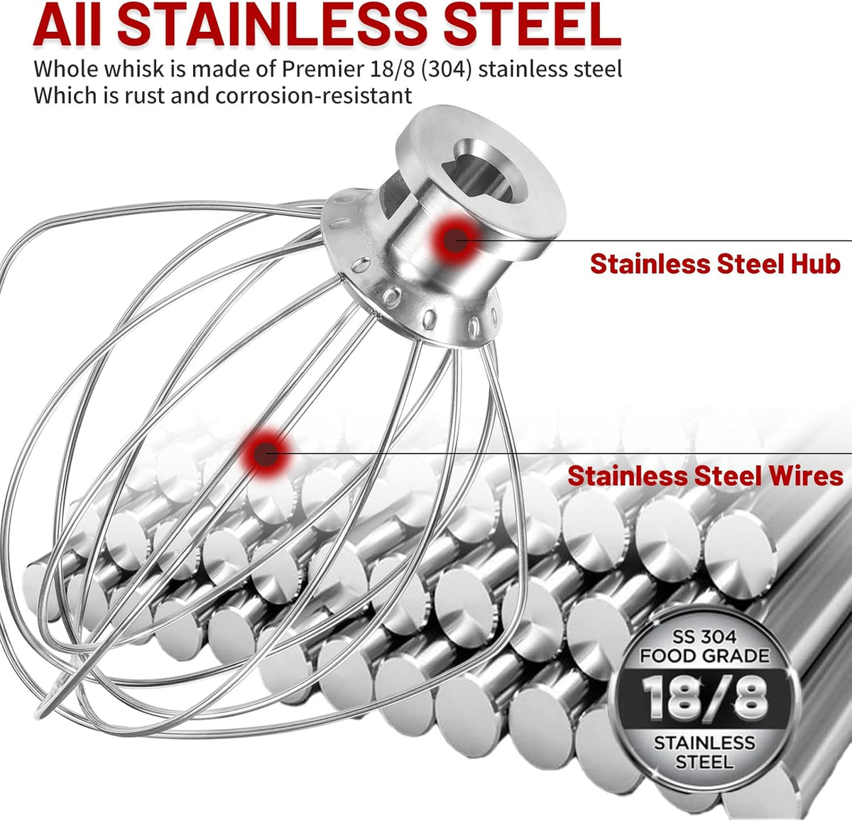 K45WW 6 Wire Whip Attachment for KitchenAid 4.5 5 Quart Tilt-Head Stand Mixer, Dishwasher Safe, Stainless Steel Whisk for Kitchen Aid Mixer Accessory Replacement Parts
