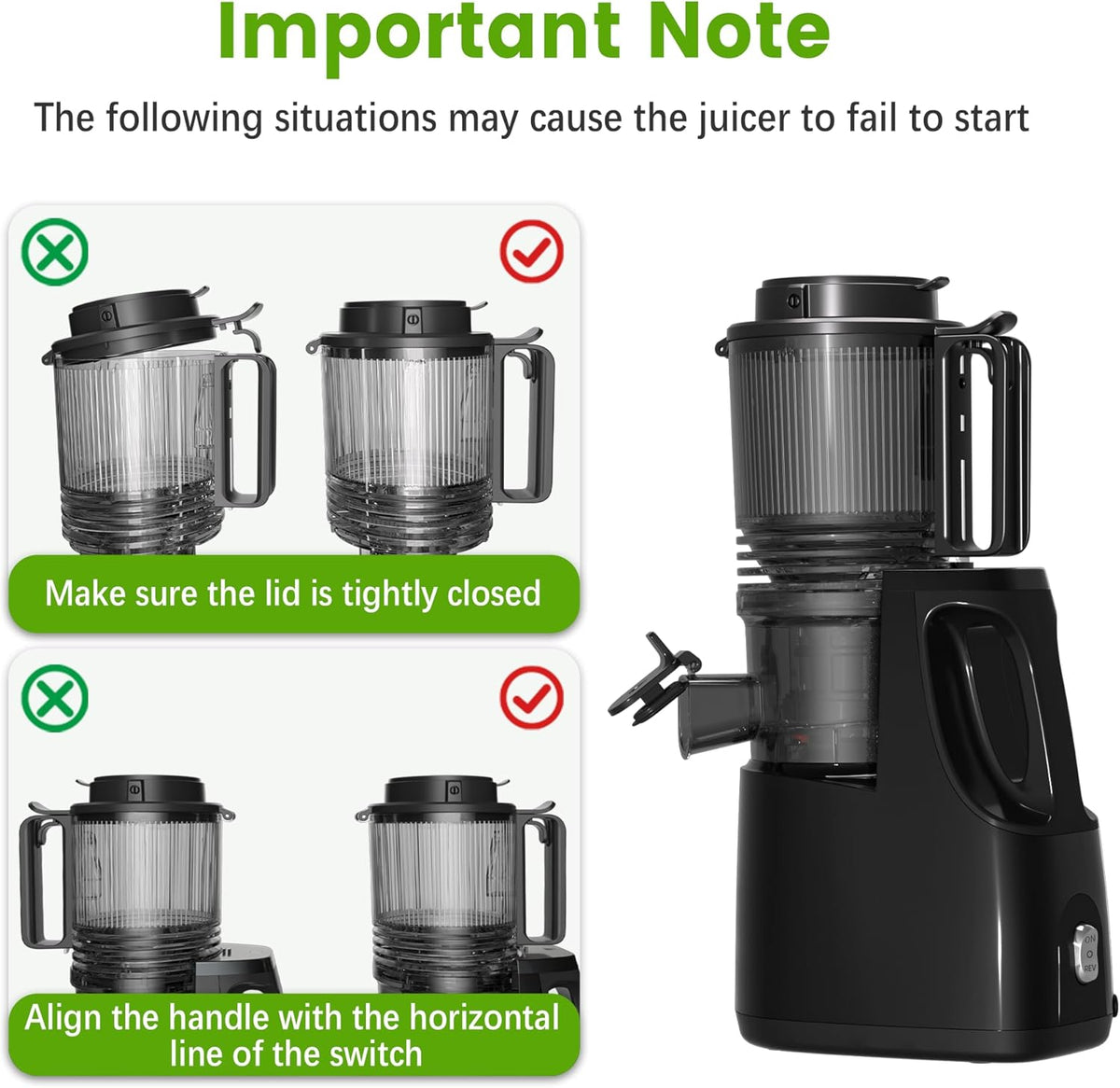 Cold Press Juicer, 6.5" Wide Feed Chute Juice Extractor Machine with Handle, High Juice Yield, 350W Professional Slow Masticating Juicer for Whole Vegetables & Fruits, Easy to Clean for Batch Juicing