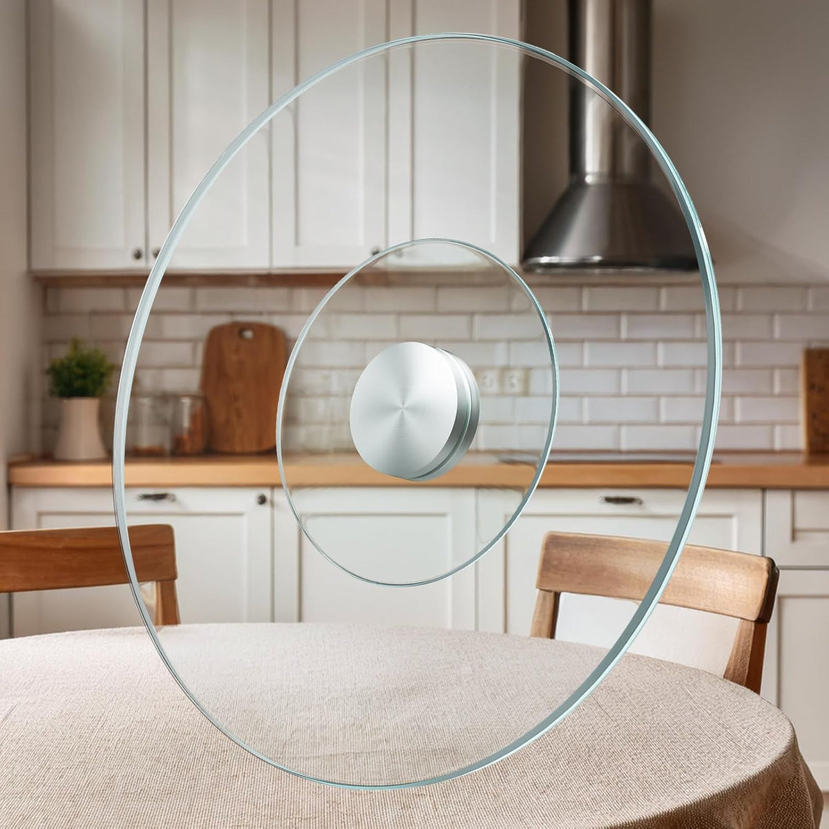 23" Glass Lazy Susan for Dining Table - Tempered Glass Round Clear Tabletop Large Rotating Tray, Silent & Smooth Spin (23inch/60cm)