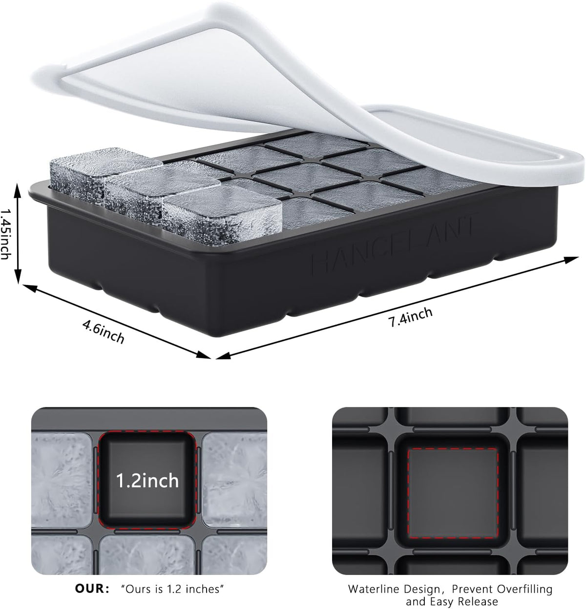 Silicone Ice Cube Tray 2 Pack, HANCELANT Ice Cube Mold, Ice Trays for Freezer with Lid for Whiskey, Baby Food, BPA Free, Easy Release