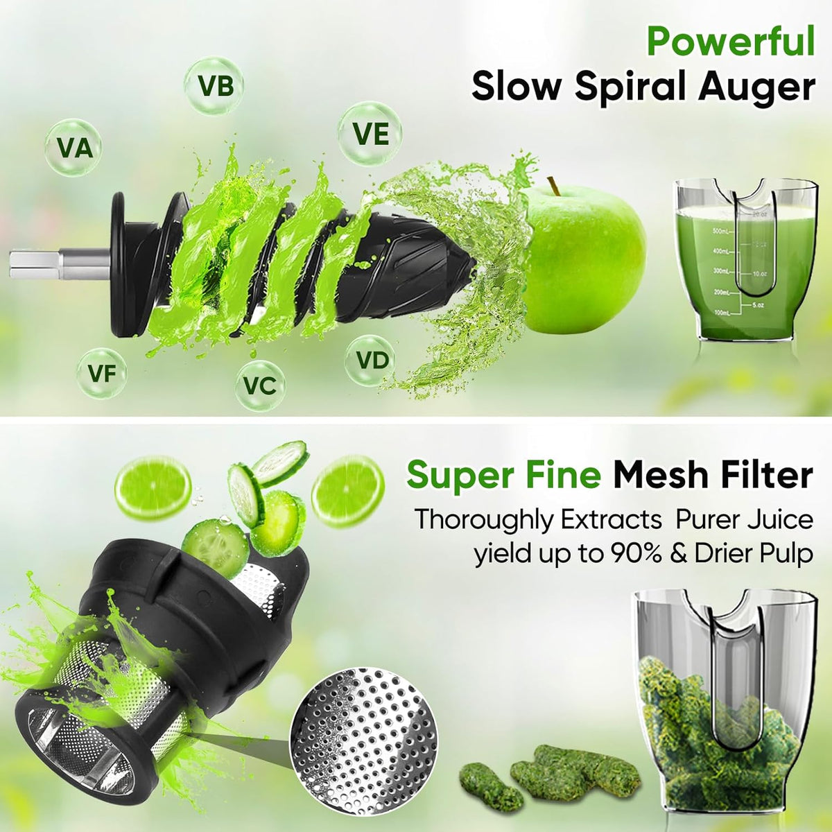 COZII Cold Press Juicer,Non-Clog Slow Masticating Juicer Soft/hard Mode & Quiet Motor,3.6 Inch Large Feed Chute For Vegetable and Fruit,Easy to Clean Juicer Machines,Dishwasher Safe,High Juice Yield