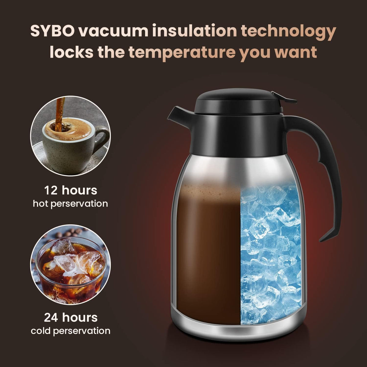 SYBO Commercial Coffee Makers 12 Cup, Drip Coffee Maker Brewer with 74Oz thermal carafe, Stainless Steel Cafetera SF-CB-1AA
