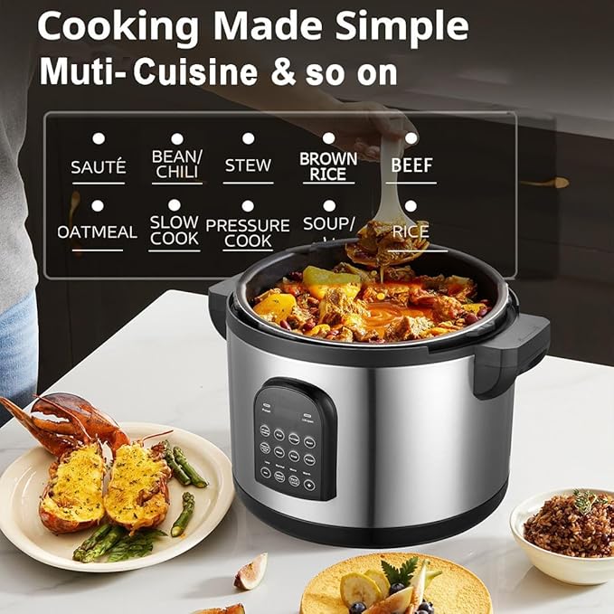 17.8QT Commercial Electric Pressure Cooker stainless steel Pressure Cooker | 24-hour Presetting |8 in 1 slow cooker with temperature control | LED Multifunction Food Warmer with nonstick pot