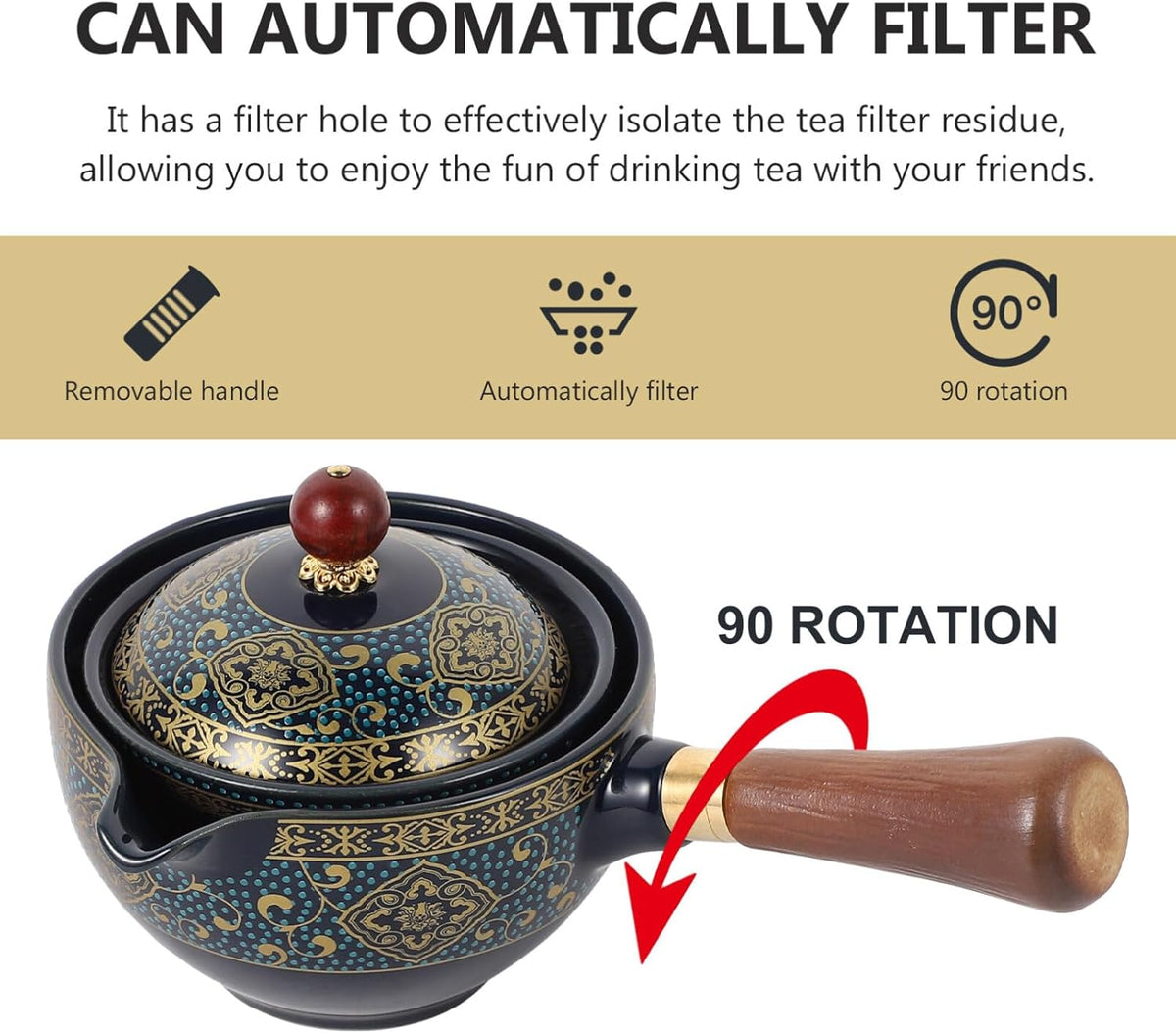 Chinese Ceramic Teapot Classical Porcelain Chinese Gongfu Tea Set 360 Rotation Ceramic Teapot with Tea Strainer for Loose Leaf Tea