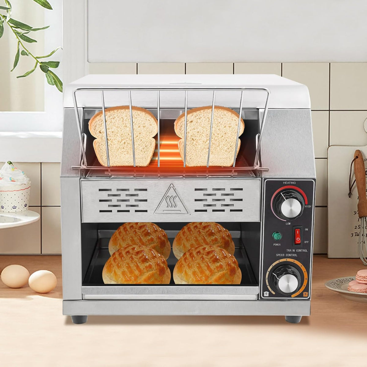 300 Slices/H Commercial Electric Conveyor Toaster Stainless Steel Bread Toaster For Bagel Burgers Bun Baked Food, 1900W Heavy Duty Restaurant Bakery