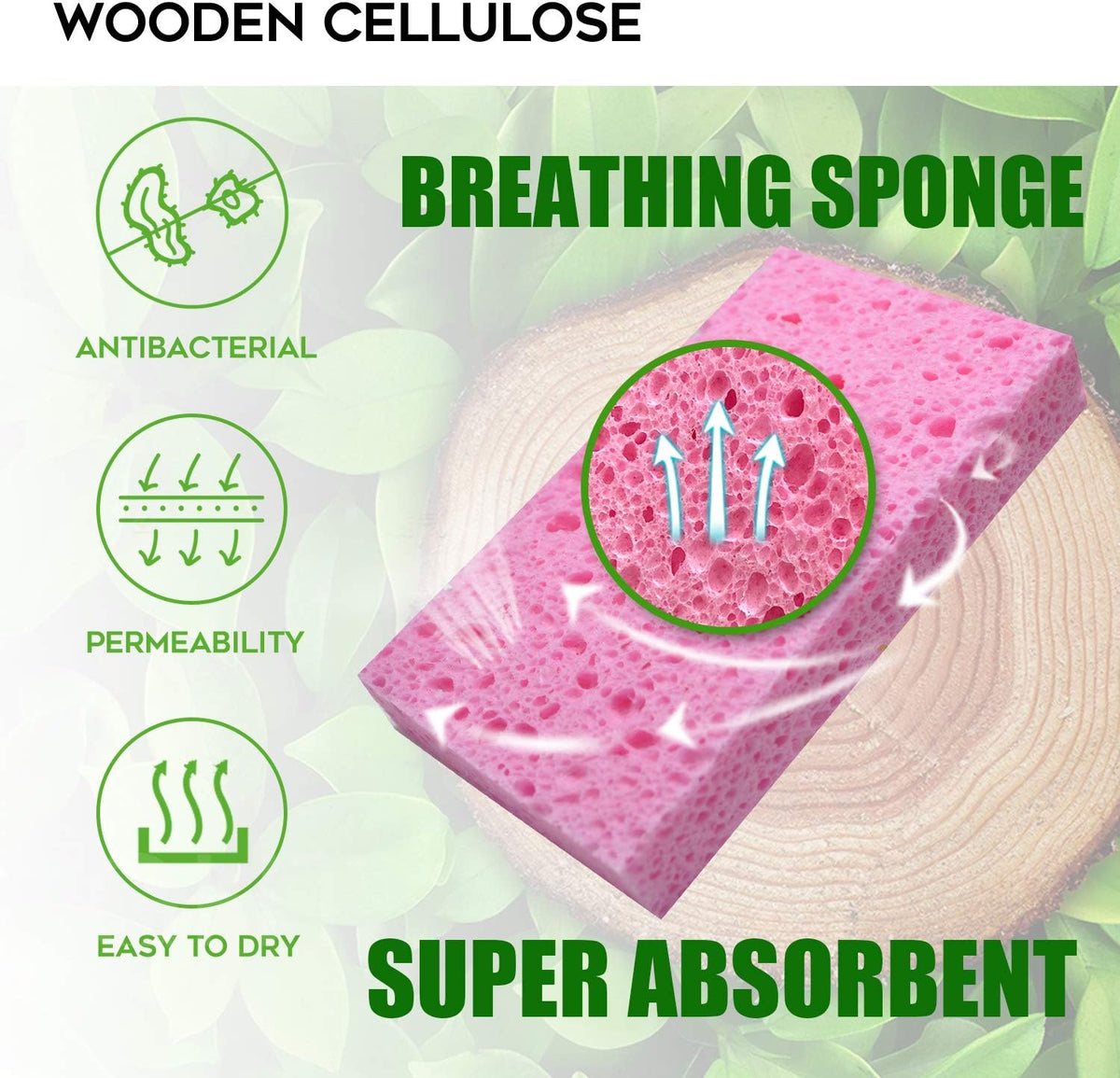 Cleaning Scrub Colored Sponge,Non-Scratch Kitchen Cellulose Dishwashing Sponge,16Pack Biodegradable Natural Sponge