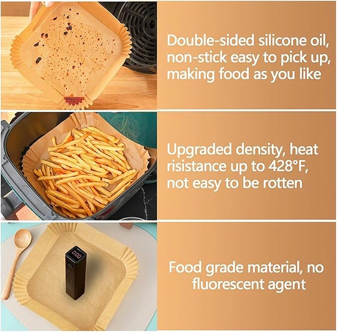 Large Air Fryer Disposable Paper Liners Nonstick 23cm Oven Airfryer Parchment Baking Paper ，Compatible For Ninja，Compatible For COSORI ，Grill Cooking Basket(23cm round,50PC)