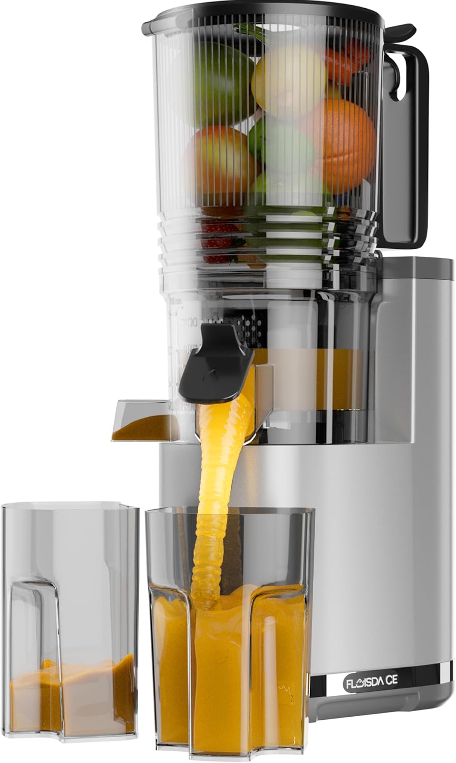 Cold Press Juicer, 6.5" Extra Large Feed Chute Juicer Machines, Hands-Free 350W Slow Masticating Juicer Machines with High Juice Yield for Whole Vegetables & Fruits, BPA Free, Silver