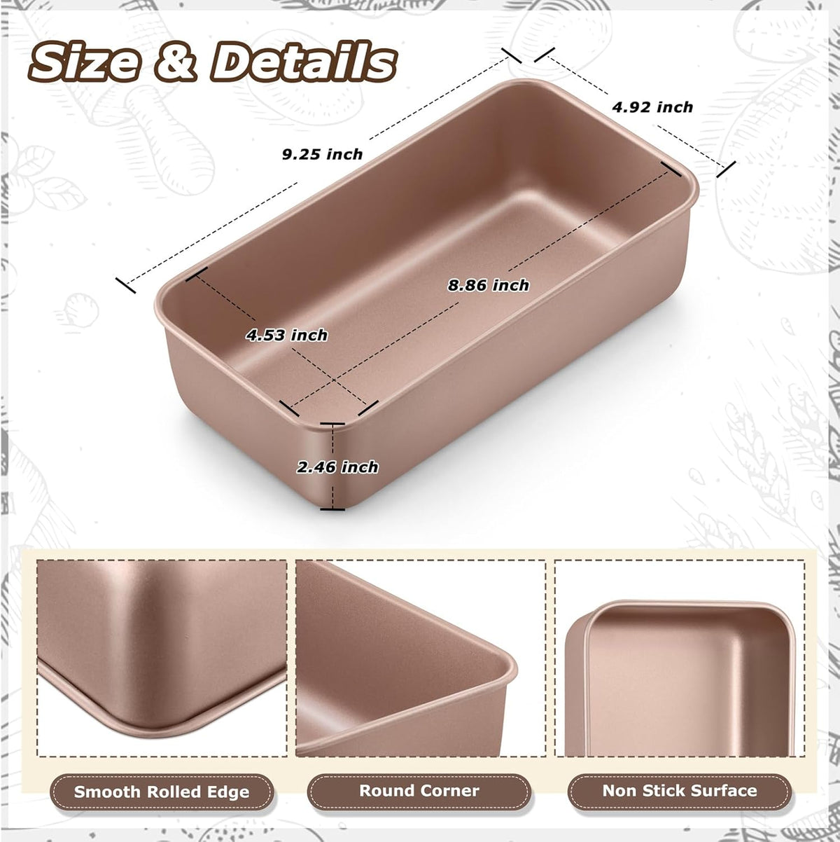 LIANYU 9 x 5 Inch Bread Loaf Pan for Baking, Stainless Steel Loaf Toast Baking Pans for Homemade Bread Meatloaf Lasagna Cake, Non Stick & Non Toxic, Oven Safe, Rose Gold