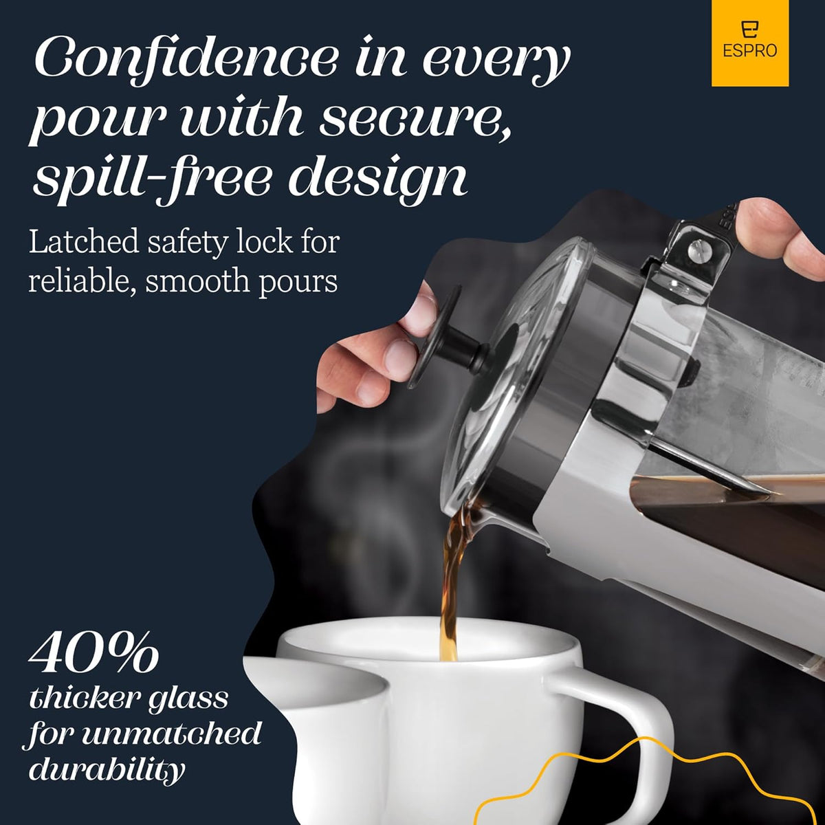 ESPRO - P5 French Press Coffee Maker – Patented Double Microfilter for Sludge and Grit Free Coffee – Made in Taiwan, Black, 18 oz