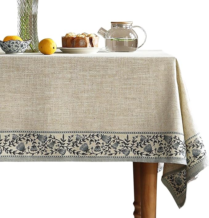 ISAENNE Designer Vintage Linen Elegant Table Cloth Rectangle,Chinoiserie Floral Tablecloth,Durable Decor Tablecloths for Dining Thanksgiving Kitchen Christmas Party,55"*87"-Segerman B