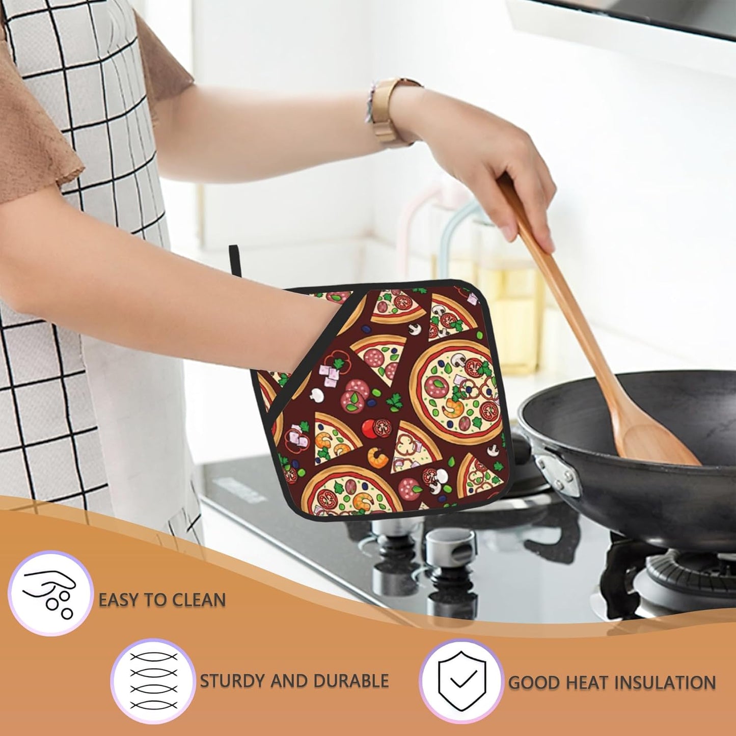 2 Pack Pizza Slices Ingredients Pot Holders for Kitchen Heat Resistant, Potholders for Kitchens Washable for Cooking & Baking & Microwave