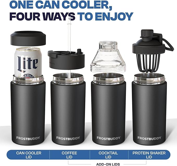 Frost Buddy Universal Can Cooler - Fits all - Stainless Steel Can Cooler for 12 oz & 16 oz Regular or Slim Cans & Bottles - Stainless Steel (Silver Sleigh)