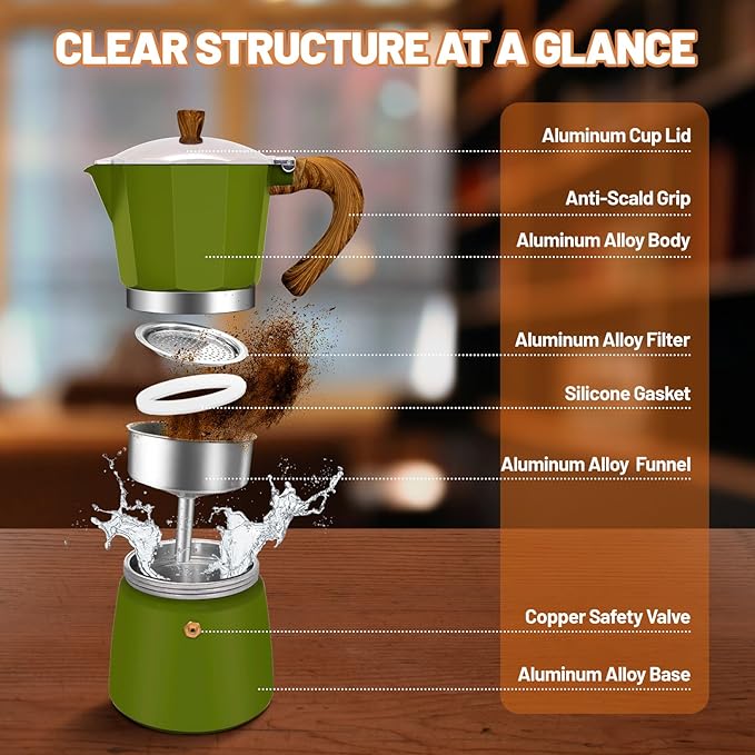 3 Cup Aluminum Espresso Stovetop Moka Pot Express Coffee Maker Percolator Italian Classic Mocha Coffee Machine for Italian and Cuban Cafe Brewing for Home & Camping 150ml 5oz