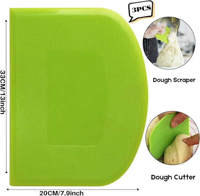 SURDOCA Dough Scraper Bench Scraper - 3P 13x7.9" Plastic Flexible Bowl Scraper, Sharp Edge & Angles Cake Scraper. Non-Slip Bakeware Decorating Tools Sculpting & Modeling Tools - Pink+White+Green