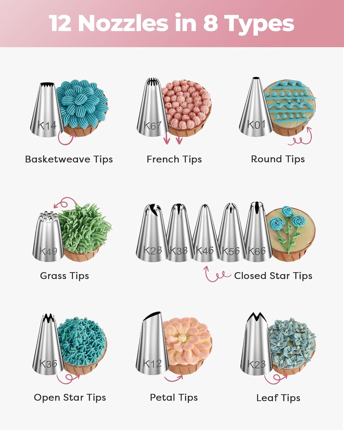 Kootek 71PCs Cake Decorating Kit, Baking Supplies Tools - Includes Cake Stand Turntable, 12 Icing Piping Tips, 2 Frosting Spatulas, 3 Scrapers, 50+2 Piping Bags, Coupler, Video Tutorial, Booklet