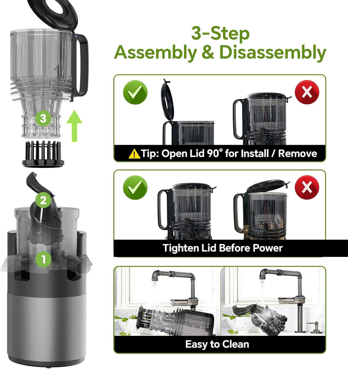 Cold Press Juicer Machines, High Nutrient Retention, 99% Juice Yield, 5.3" Wide Feed Chute for Whole Fruits & Vegetables, Quiet Slow Masticating Juicer, BPA-Free, Easy to Clean